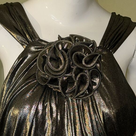 EXPRESS Metallic Rosette Halter Ruched Mini Sheath Dress y3k - Picture 9 of 16